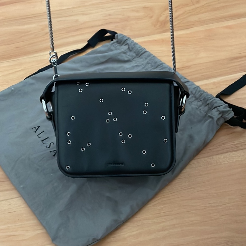 AllSaints Black Leather Crossbody Clutch - Picture 12 of 13